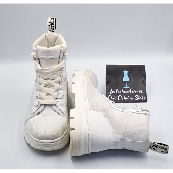 Dr Martens Women White White Canvas Combs Combat Chunky Platform Boots Sz 8 2520 - Picture 12 of 16